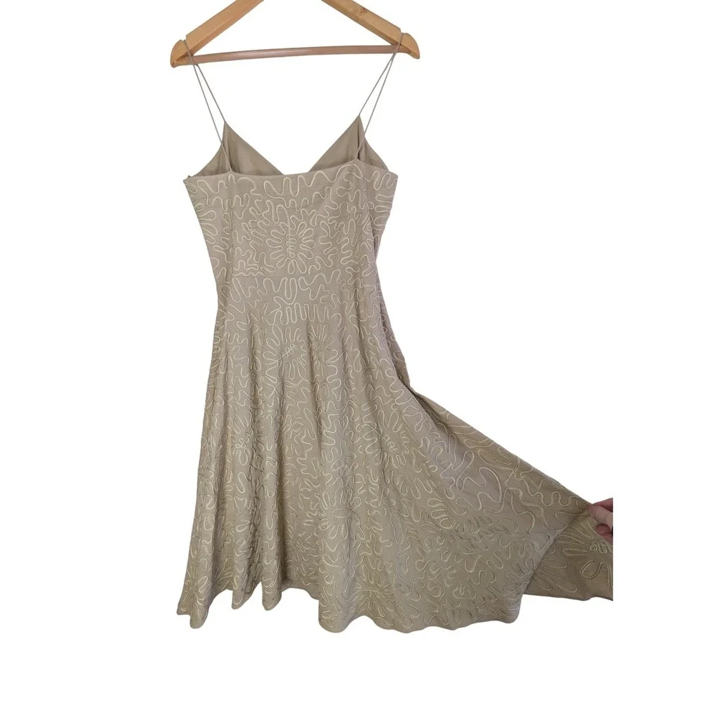 Michael Michael Kors Embroidered Cotton Midi Dress Nude Taupe Spaghetti Strap 10